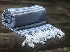 Rosslyn Bath/Beach Towel 700 Gsm | Ultra Soft, Absorbent & Quick Dry Bath Towel (Blue & Grey) - 2 Pcs