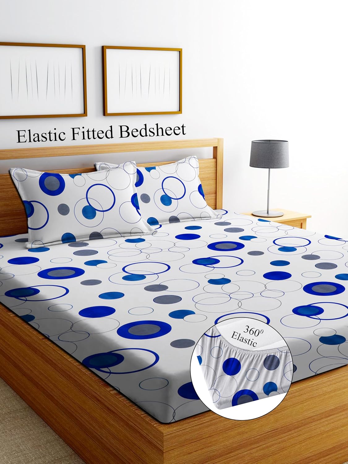 Printed Double Bedsheet 2 Pillow Covers - 72 X 78 Inches, White & Blue | All Around Elastic Fitted Soft & Durable Bedding For Bedroom - Lightweight Perfect For All Seasons