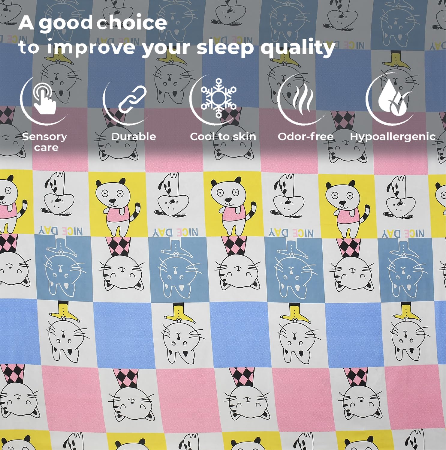 Wrinkle Free Soft Kids Double Bedsheets For King Size With 2 Pillow Cover | 90 X 95 Inches, Aqua & Pink | Cartoon Printed Design | Child Bedroom Decor