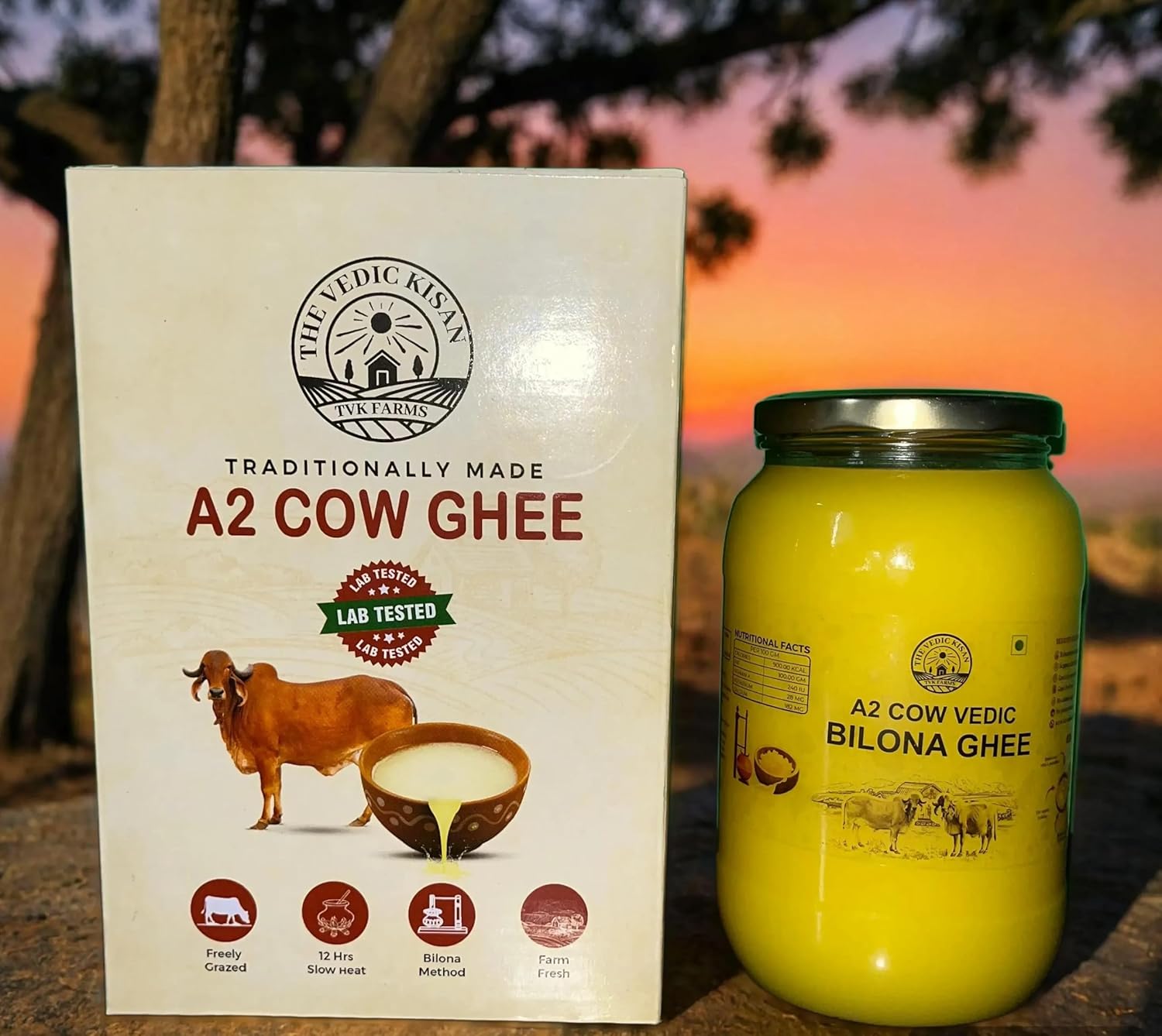 Organic Natural A2 Cow Vedic Bilona Ghee By The Vedic Kisan | Great Source Of Vitamins & Minerals Healthy Nutrients Desi Cow Ghee Perfect For Boondi Laddu | (1 Litre) 33.8 Ounce | Jar Pack