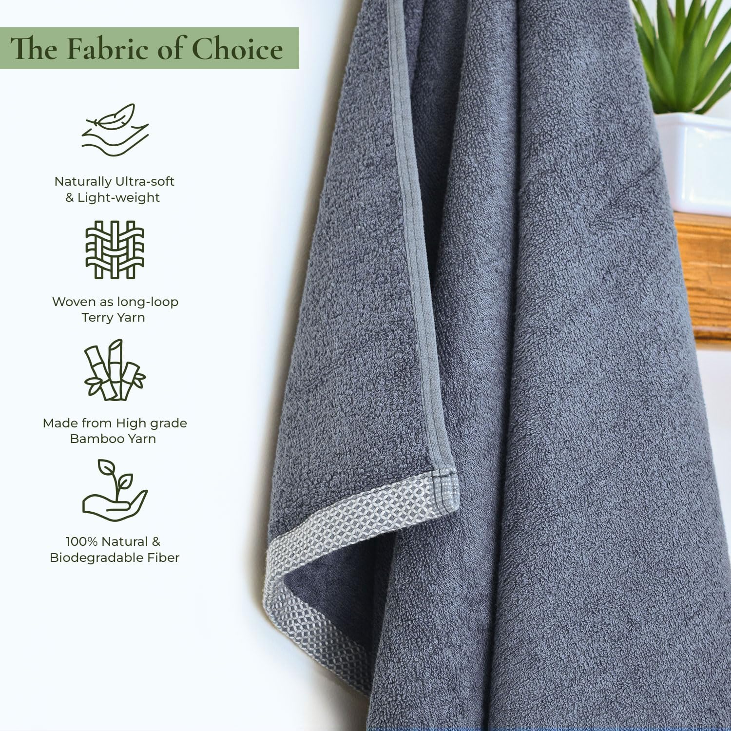 Rangoli 100% Bamboo Hand Towels 500 Gsm | Ultra Soft, Quick-Absorbent & Eco-Friendly Towels For Hand & Bathroom - Dark Grey (Set Of 2)