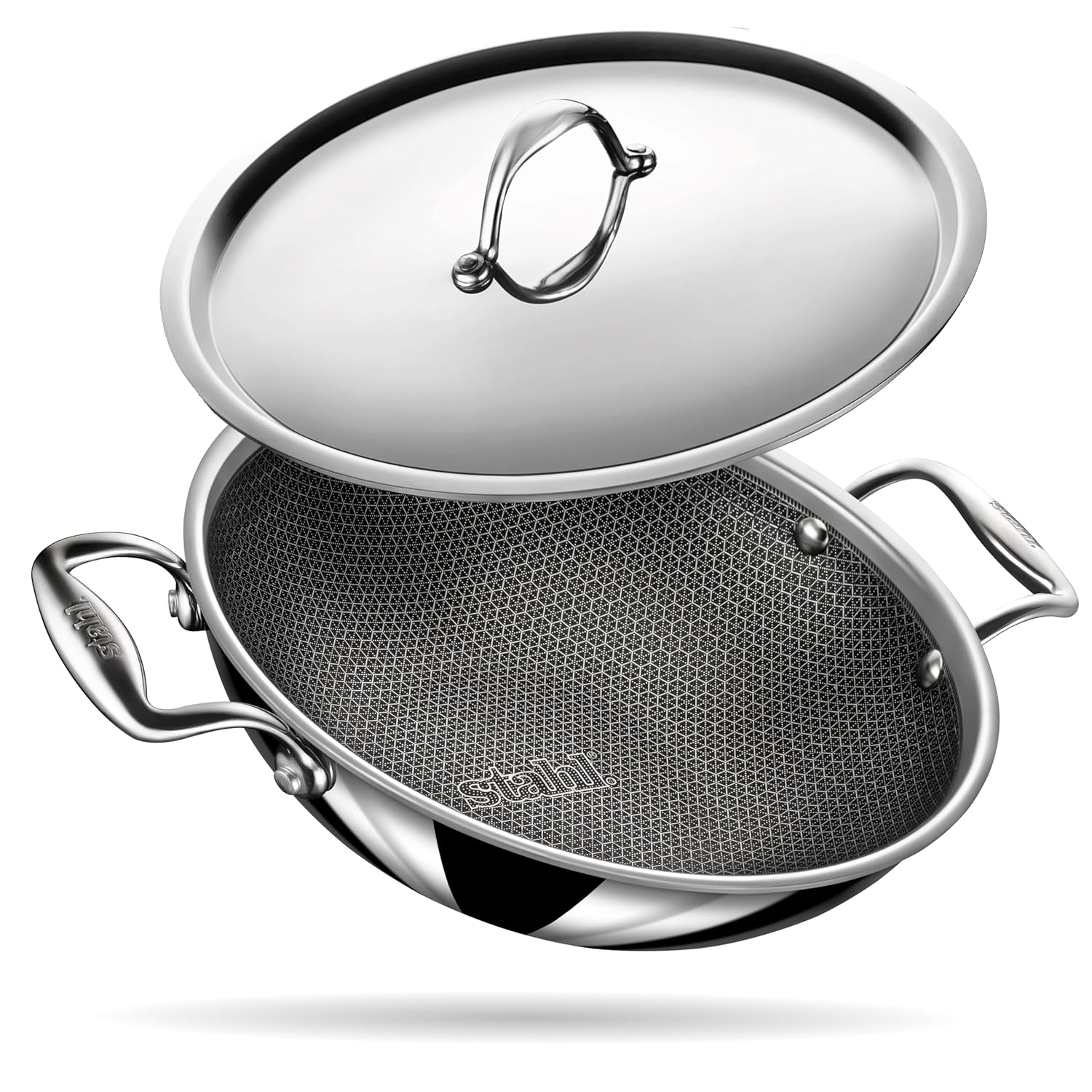 Artisan Hybrid Triply Non Stick Kadai With Lid, 1.2 Liters | Stainless Steel Kadai, 18cm Induction Friendly