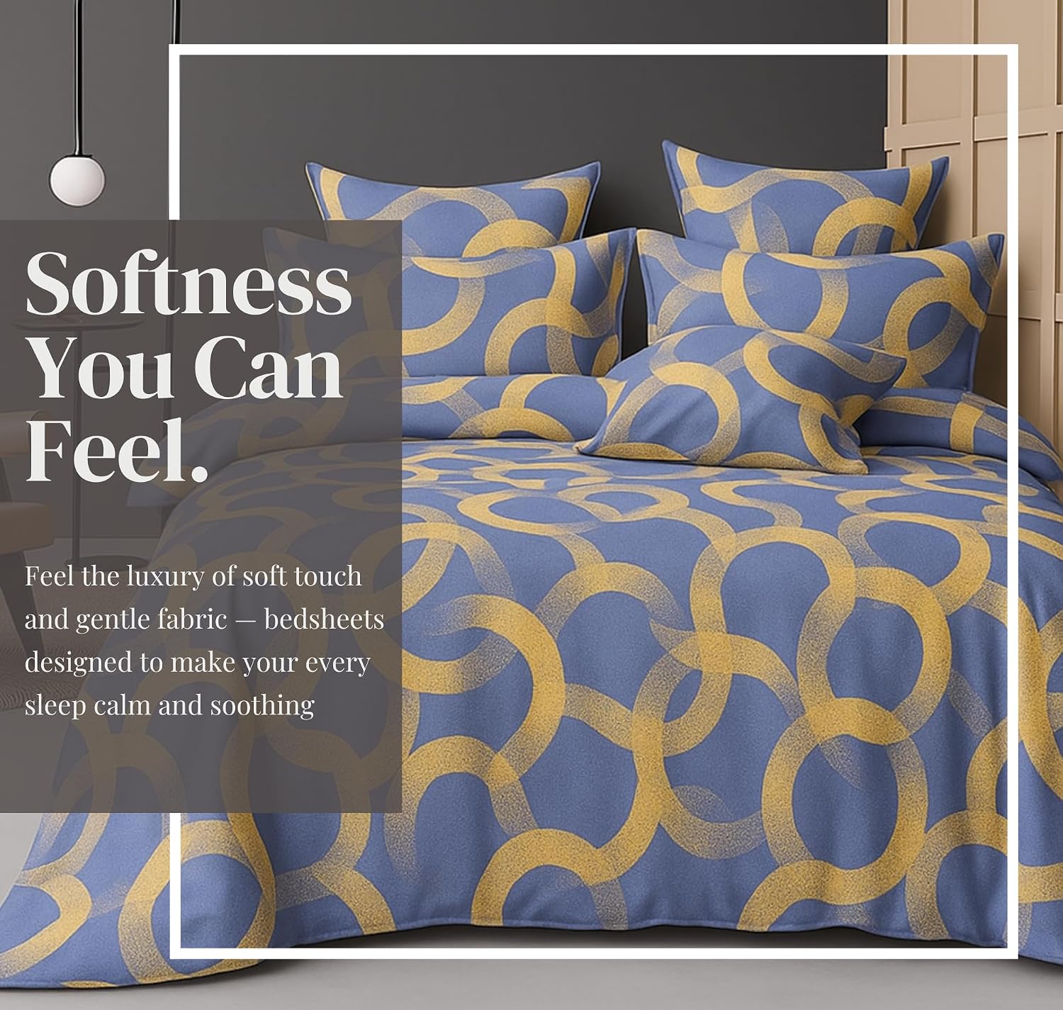 Cotton Double Bedsheets King Size With 2 Pillow Covers | Size 78 X 72+10 Inches, Grey & Beige-All Around Elastic Fitted Design Bedsheet