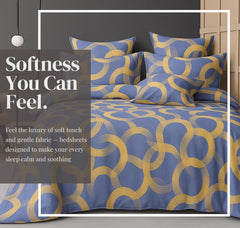 Cotton Double Bedsheets King Size With 2 Pillow Covers | Size 78 X 72+10 Inches, Grey & Beige-All Around Elastic Fitted Design Bedsheet