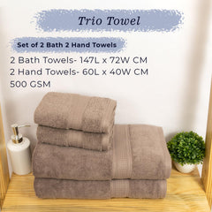 Rangoli 100% Cotton Fibre 2 Bath & 2 Hand Towel 1400 Gsm | Highly Durable & Super Absorbent Towel | Skin-Friendly & Quick Drying Luxury Towels (Beige) - Pack Of 4