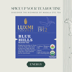 Luxmi Estates Blue Hills Black Tea - 50gm, 1.7 Ounce, 25 Tea Bags | USDA Certified Organic Herbal Tea - Strong Assam Flavor | Additives Free, High Caffeine Black Tea