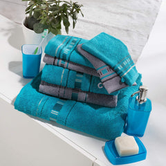 Casa Copenhagen Egyptian Design 2 Bath + 2 Hand & 2 Face Towels 1800 Gsm | He & She X Line Collection 100% Cotton 6 Piece Towel Set - Grey & Teal