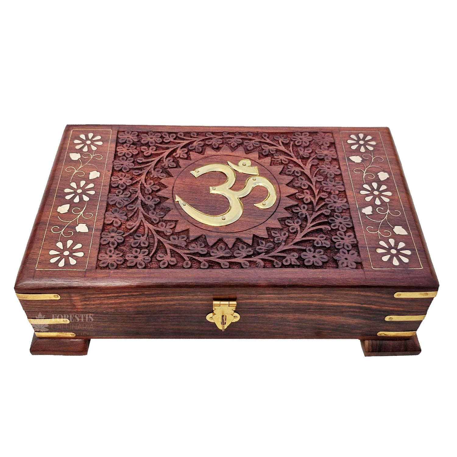 Wooden Om Box For Good Luck Jewellery Box, Decorative Case Kit, Vanity | Organiser For Women, Necklaces, Cash, Gold 10 X 6 Om Pedestal, Colour - Brown, Material - Sheesham Wood