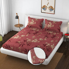 Elastic Fitted Double Bedsheets For King Size With 2 Pillow Covers - 72 X 78 X 10 Inches, Maroon | Premium Heavy Cotton All Around Elastic Fitted | Ideal For Hotel, Home, Bedroom