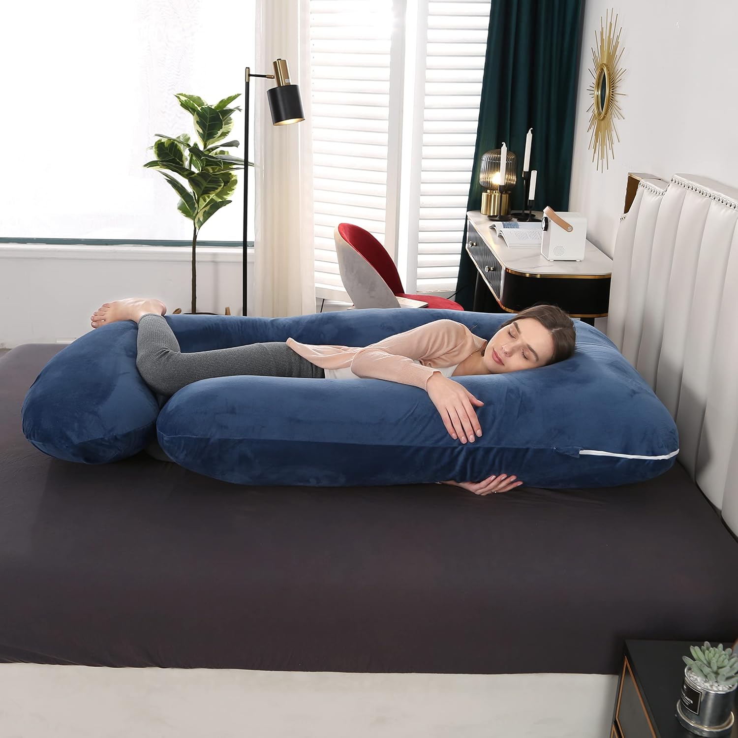 G Shaped Full Body Maternity Pillow For Pregnant Women, Dark Blue - 57 Inch | Washable Premium Cotton Cover | Adjustable Pillow, Multiple Positions Sleeping, Soft & Comfortable Pillow