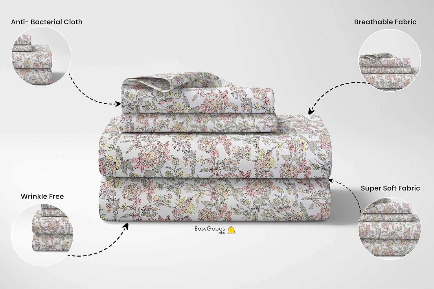 Traditional Rajasthani Design Bedsheet With 2 Pillow Covers - 90 X 108 Inches, White & Pink | Color Fade Resistant & Shrinkage Resistant For All-Season Use