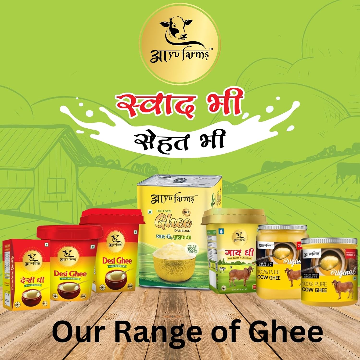 100% Pure Desi Ghee By Ayufarms | High In Vitamin A, Curd Cultured & Churned Ghee Rich In Aroma & Flavor | (1 Litre) 33.8 Ounce | Bucket