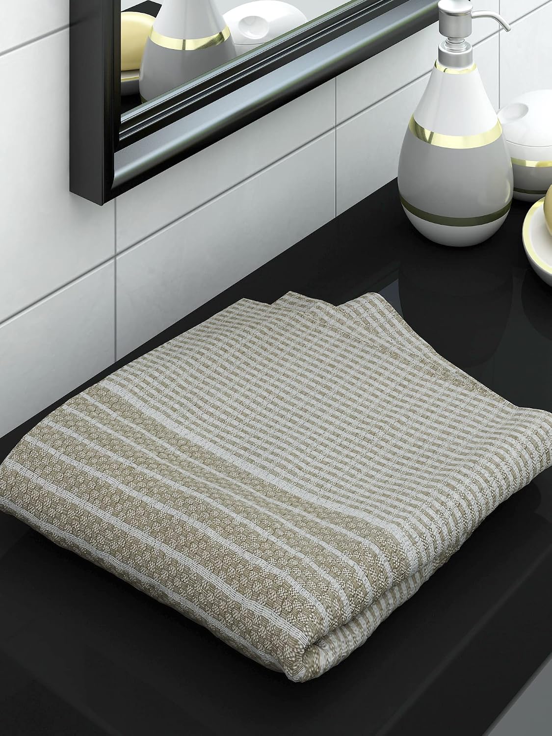 Athom Living Premium Cotton Light Weight Quick-Dry High Absorbent Cotton Bath 250 Gsm, (Towel Beige)