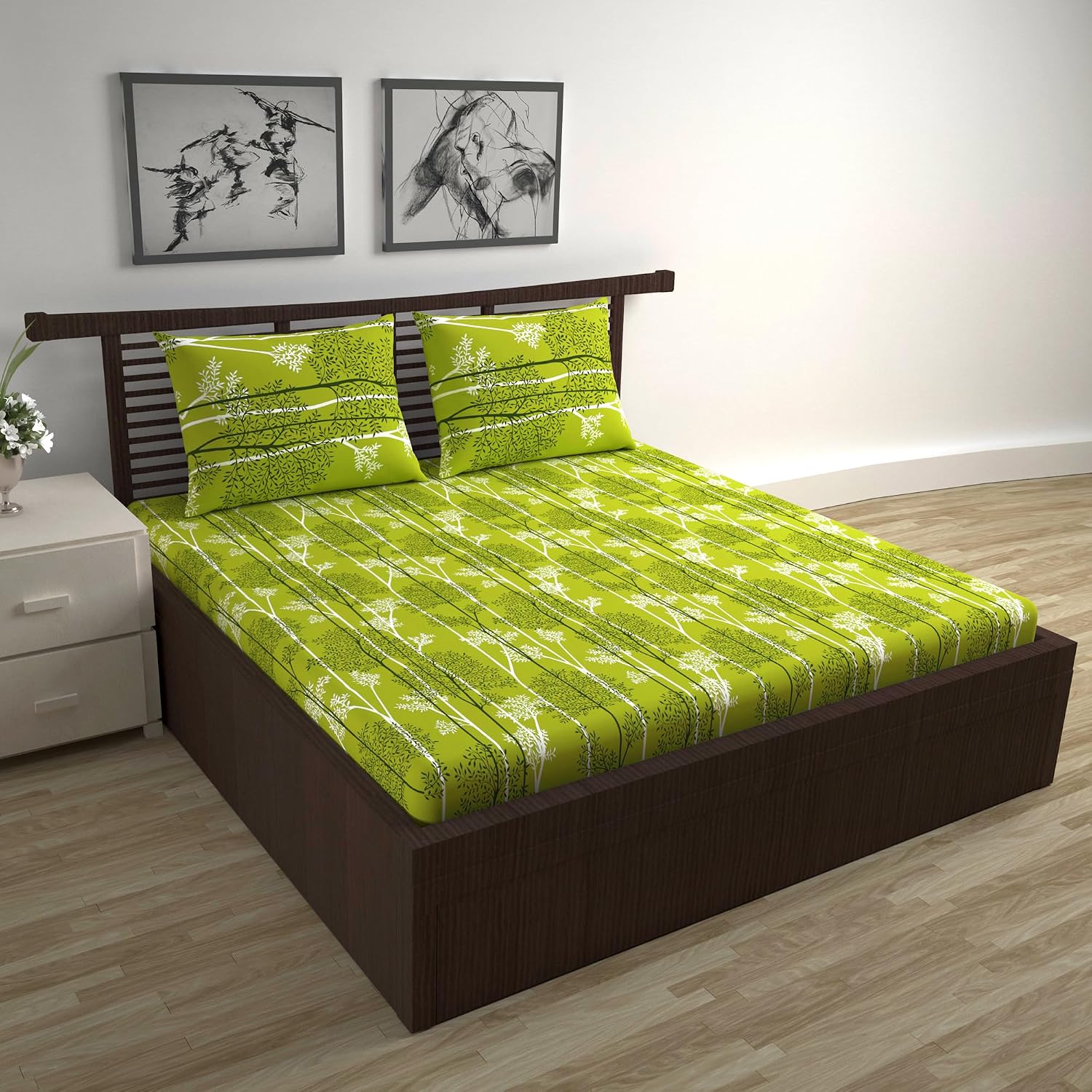 Cotton Double Bedsheet With 2 Pillow Cover - 87 X 100 Inches, Light Green | Lightweight, Soft, Skin Friendly - Durable Bedsheets Comfortable For Daily Use