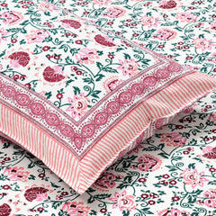 Pure Cotton Double Bedsheet For King Size With 2 Pillow Covers | 90 X 108 Inches, White & Pink | Ultra-Soft & Skin-Safe | Breathable Summer Comfort