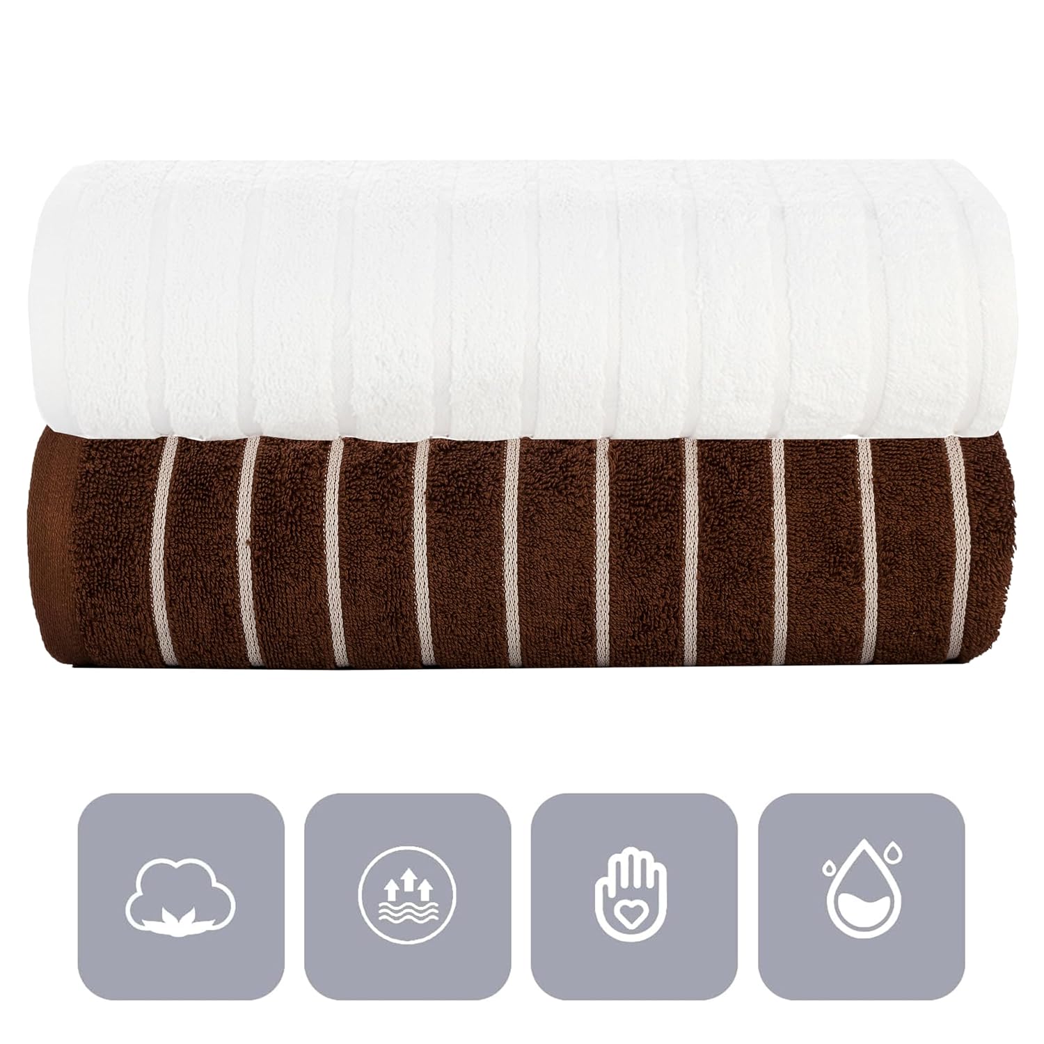 Casa Copenhagen Designed In Denmark Estatic Super Soft 2 Pieces 100% Cotton Large Bath Towel 525 Gsm - Toffee & White