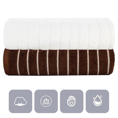 Casa Copenhagen Designed In Denmark Estatic Super Soft 2 Pieces 100% Cotton Large Bath Towel 525 Gsm - Toffee & White