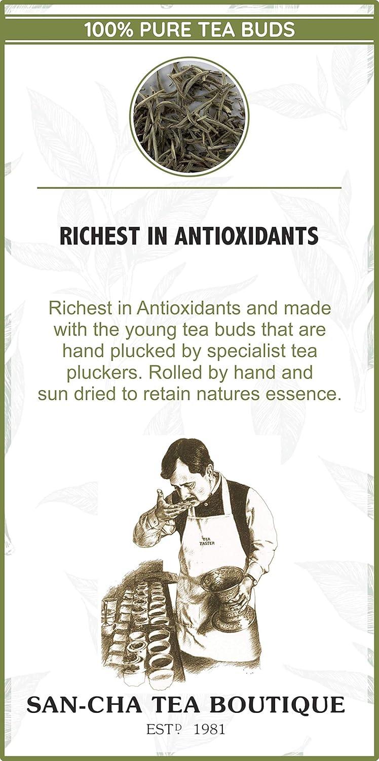 San-Cha Silver Needles Moroccan Mint White Tea - 25gm, 0.8 Ounce | Environment Friendly, Hand Plucked - Low Caffeine, Richest In Antioxidants