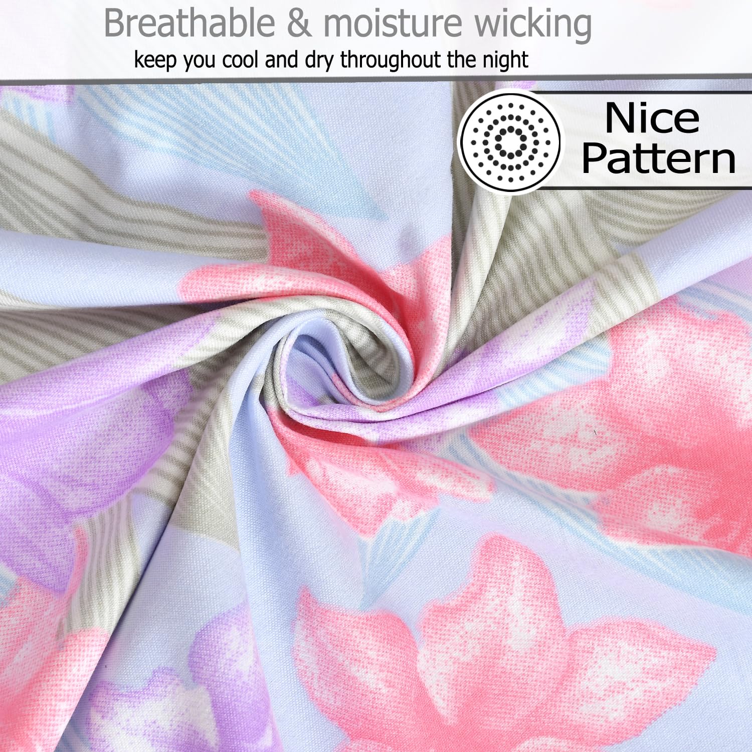 Soft Cotton Single Size Bedsheet With 1 Pillow Cover | 60 X 90 Inches, Blue & Pink | Anti-Fade Printed Design | 200 Thread Count