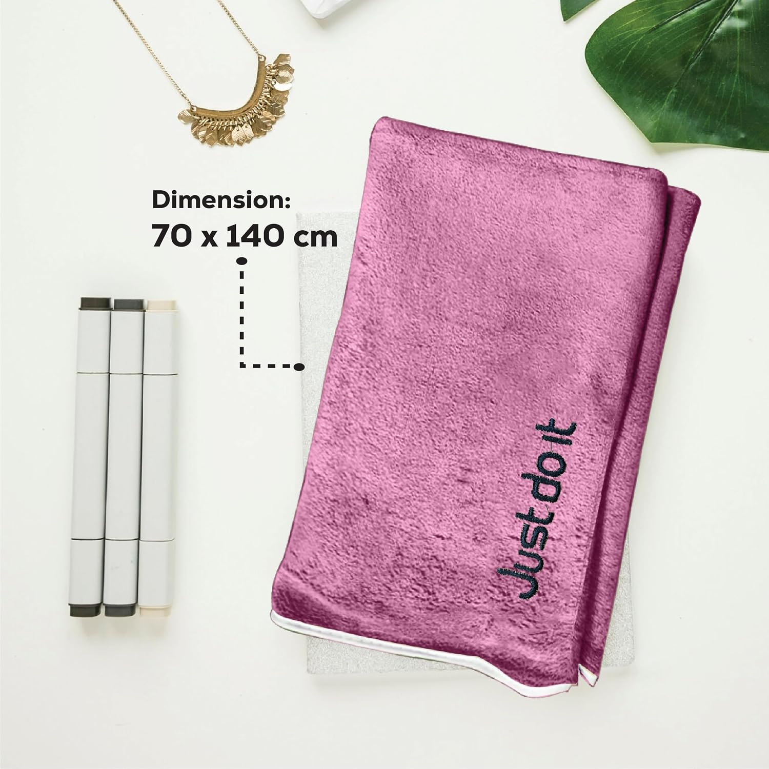 Housse Premium Soft Microfiber Embroidery Bath Towel 350 Gsm | Soft Absorbent Quick-Drying Sweat Towel (Just Do It - Magenta)