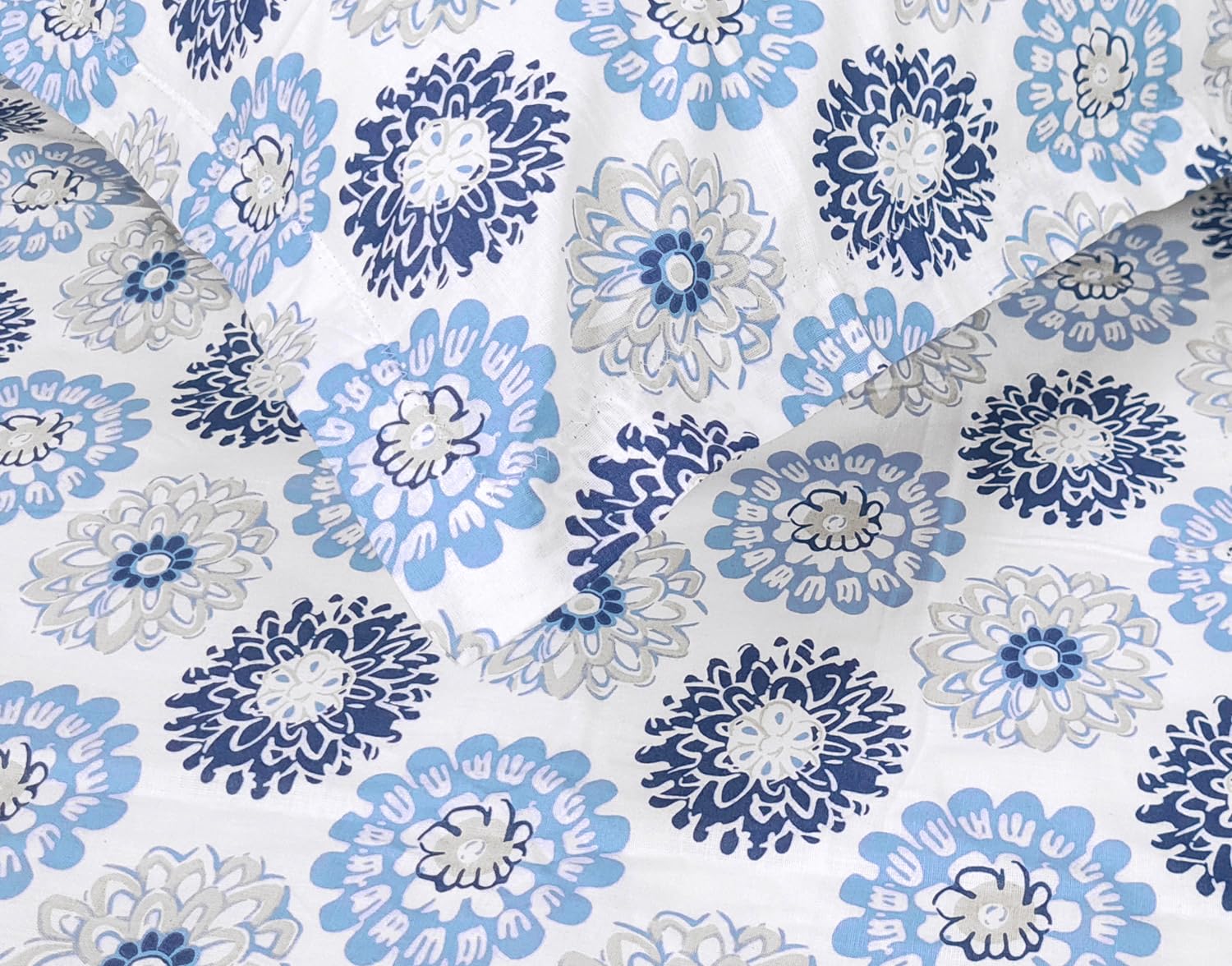 King Size Double Bedsheet With 2 Pillow Covers - 108 X 108 Inches, White & Blue | Soft & Durable For Everyday Use - All Season Comfort
