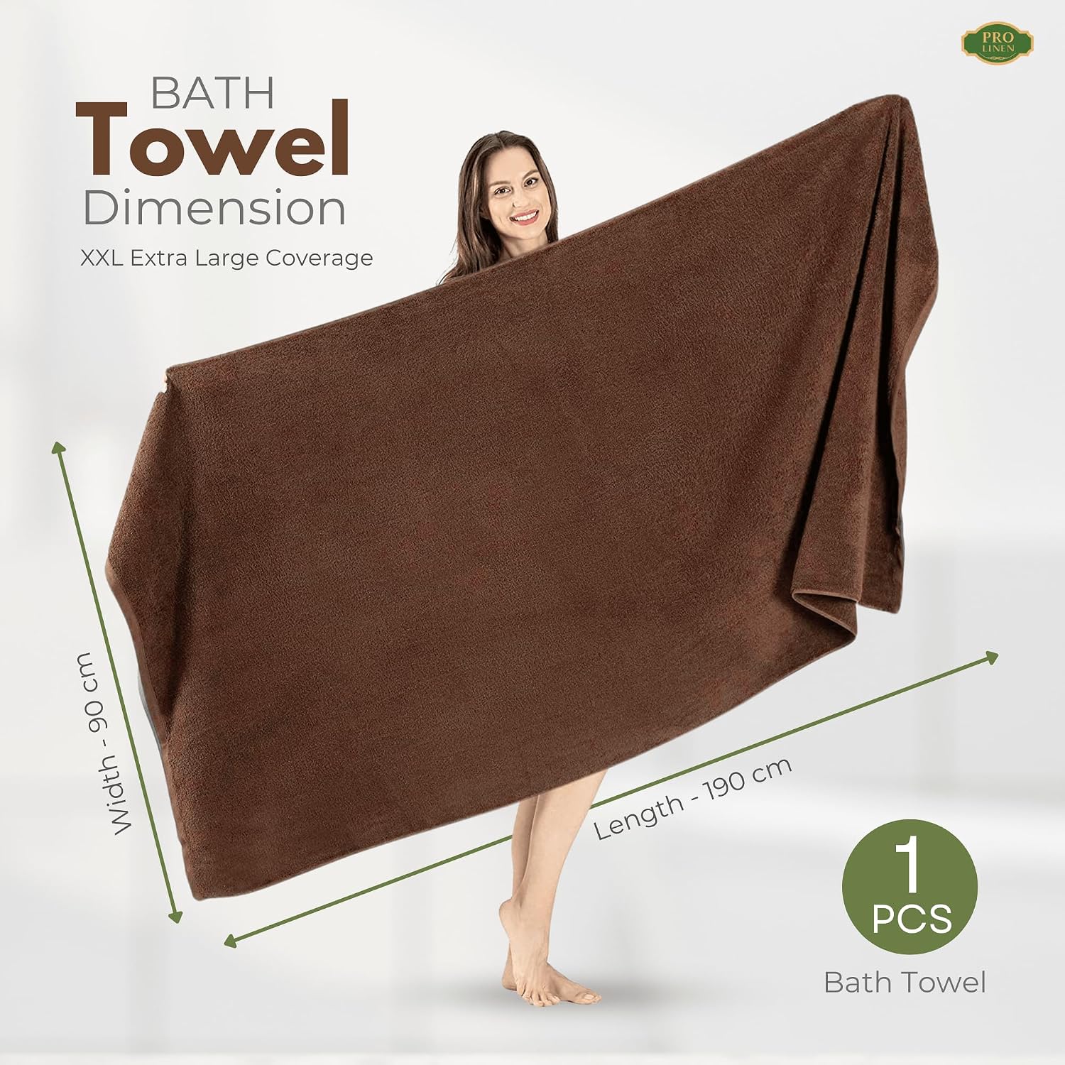 Pro Linen 100% Cotton Jumbo Bath Towel 550 Gsm | Extra Large Super Soft & Fluffy | Hotel & Home Use (Coffee)