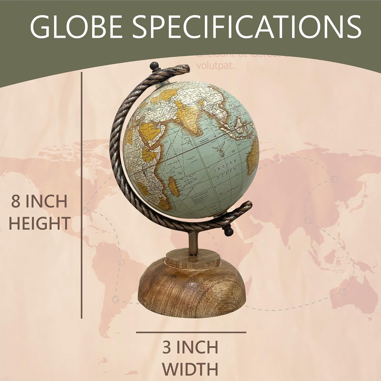 Small World Map Rotating Globe 5 Inch With Wooden Elegant Base For Home Decor, Office Table, Kids & Students Learning & Gifting, Pack Of 1