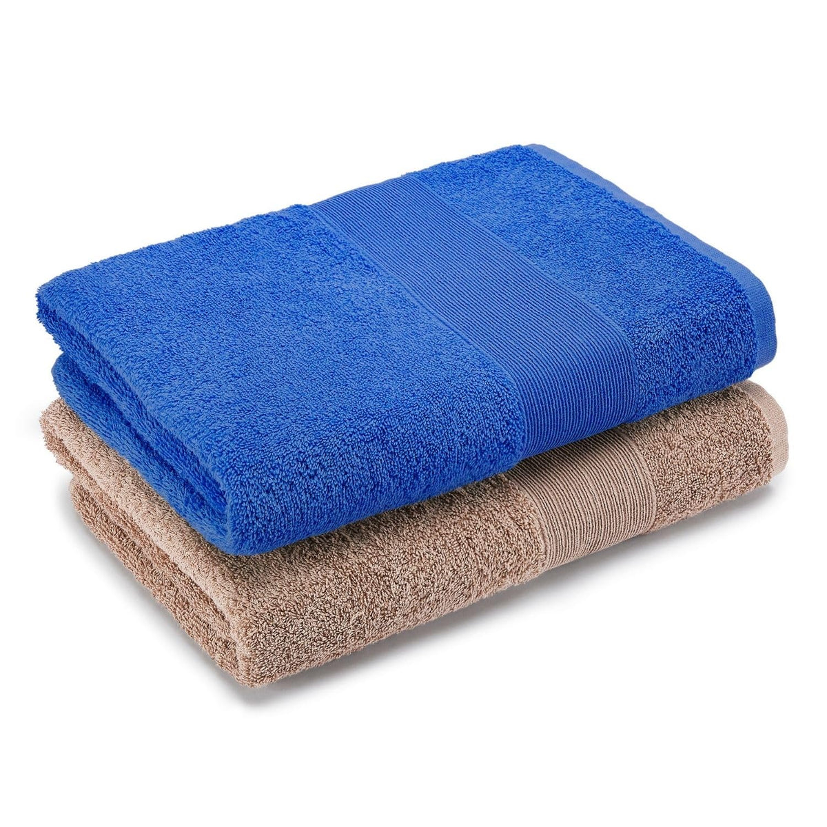Haus & Kinder Harmony Combed Bath Towel 500 Gsm | Cotton Towel For Men, Women | Towels For Gym, Spa | Cobalt & Almond | Pack Of 2