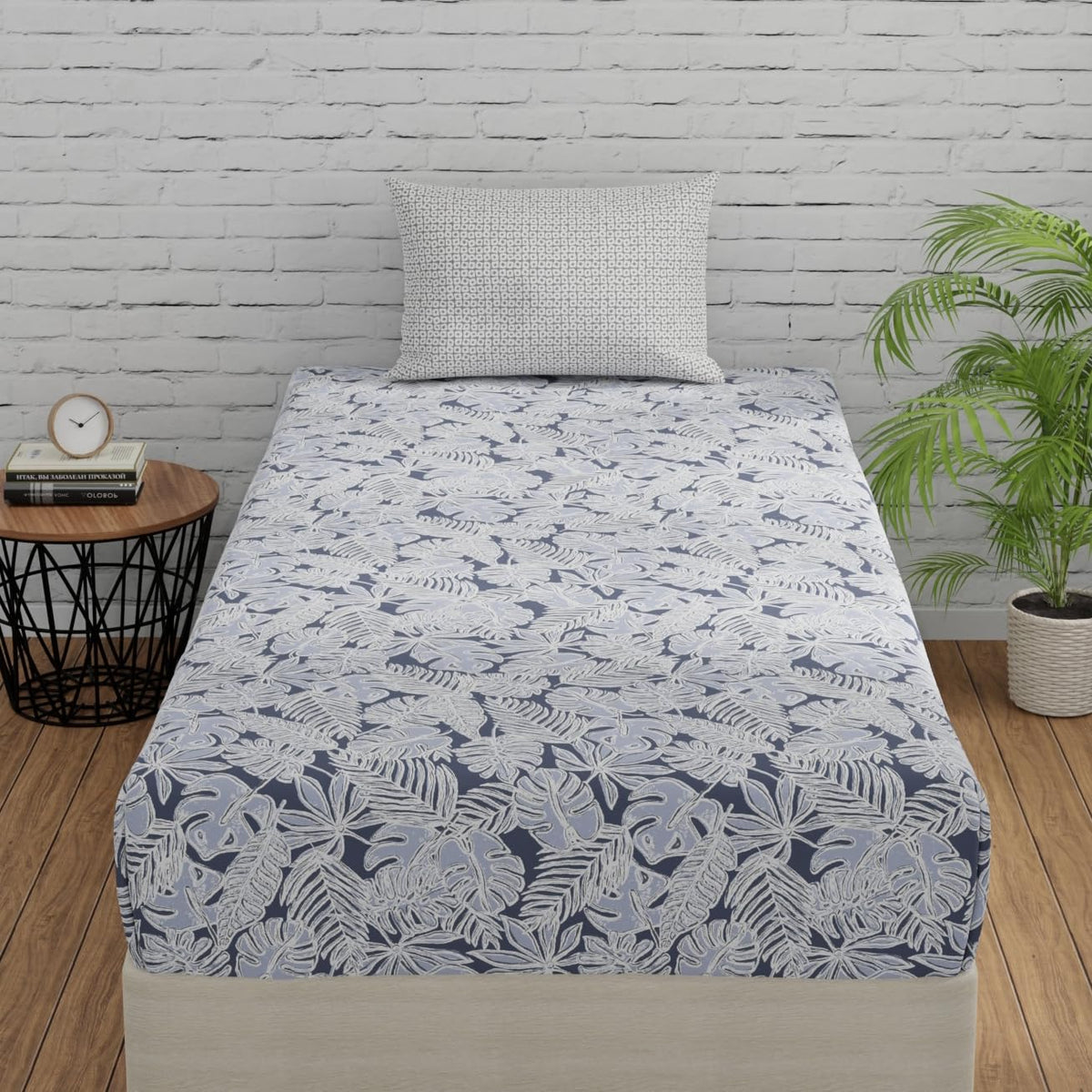 Grey & White Single Size Bedsheet With 1 Pillow Covers - 55 X 88 Inches | Cotton Bed Sheets Are Easy To Wash And Maintain At Home