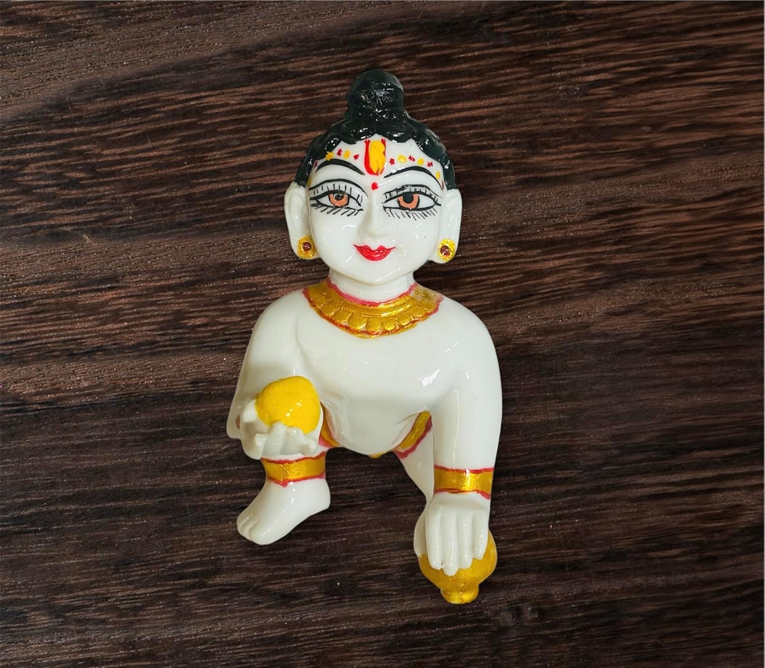 Hand Crafted Statue Of Laddu Gopal Kanha Ji Statue, Marble Murti, White, Resin, Idol | For Pooja, Gift & Home, Office Decoration With Free Fancy Dress, Mala, Pagadi - 6 Inch Statue