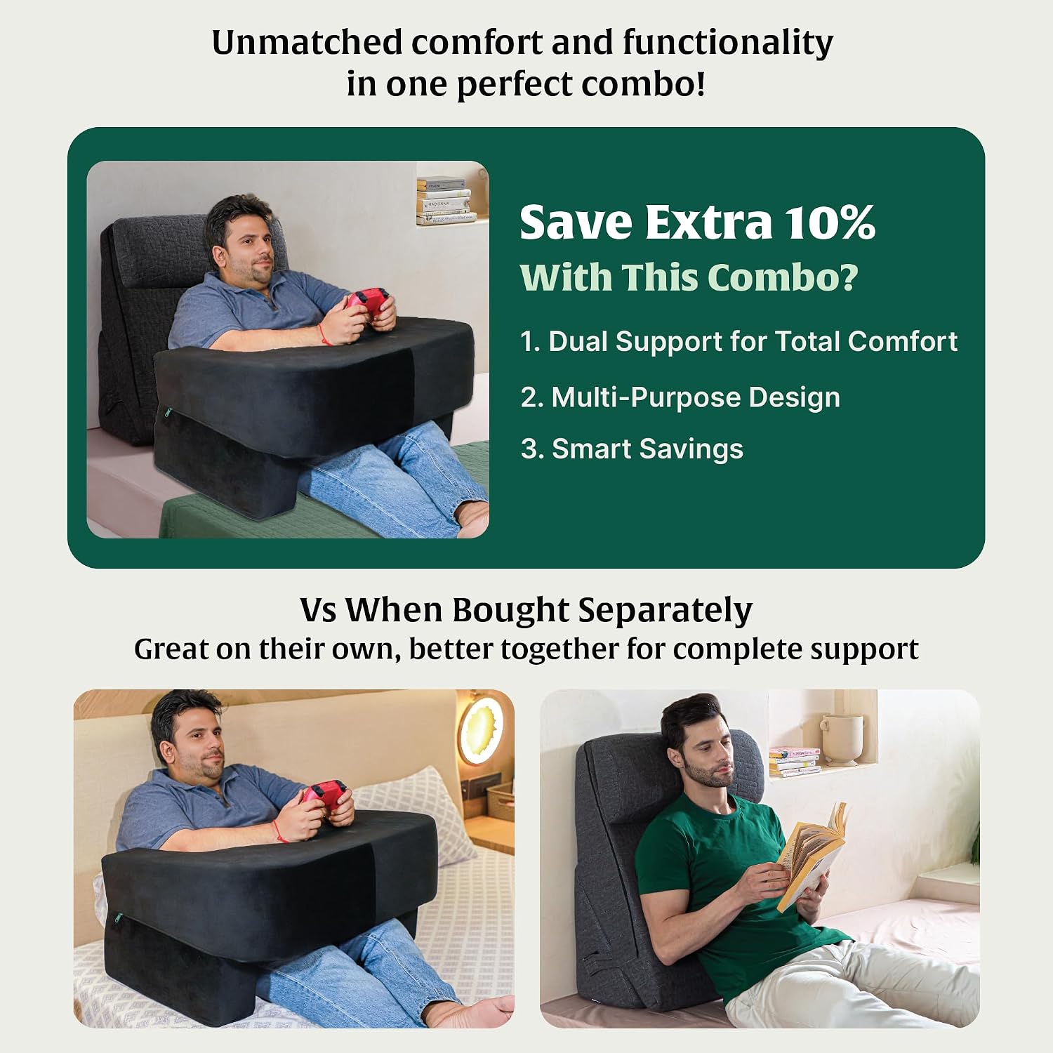 Wedge Pillow & Lap Desk Combo, For Laptops, Arm Rest & Reading Pillow - Black | Study & Reading - Adjustable Wedge Pillow, Headrest For Back Support & Lap Desk Pillow - Gaming Pillow