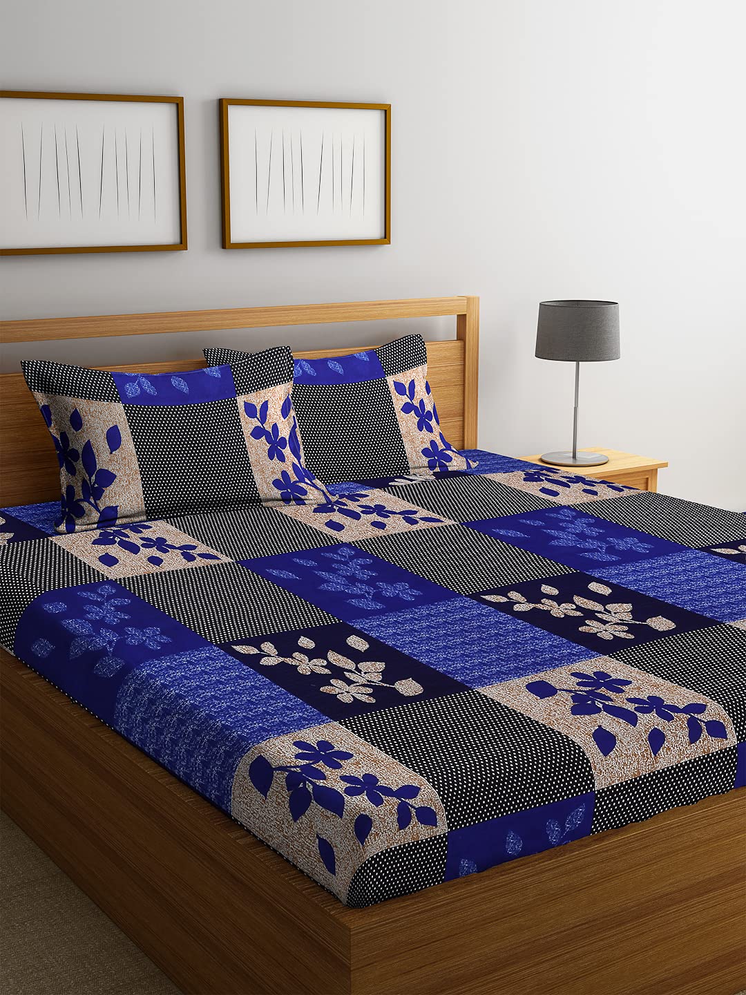 1 Double Bedsheet With 2 Pillow Covers - 85 X 86 Inches, Blue | Long-Lasting Color Comfortable Fabric Bedsheet
