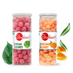 Shadani Combo Orange Candies & Paan Candies | Mouth Freshener Toffee Candies For All Ages | 2 X 200gm, Jars