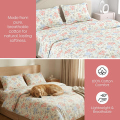 Bedsheet Double Bed For Queen Size - 100 X 90 Inches 2 Pillow Cover, Off White & Peach | Ideal For Everyday Use | Soft, Skin-Friendly & Durable Cotton Fabric