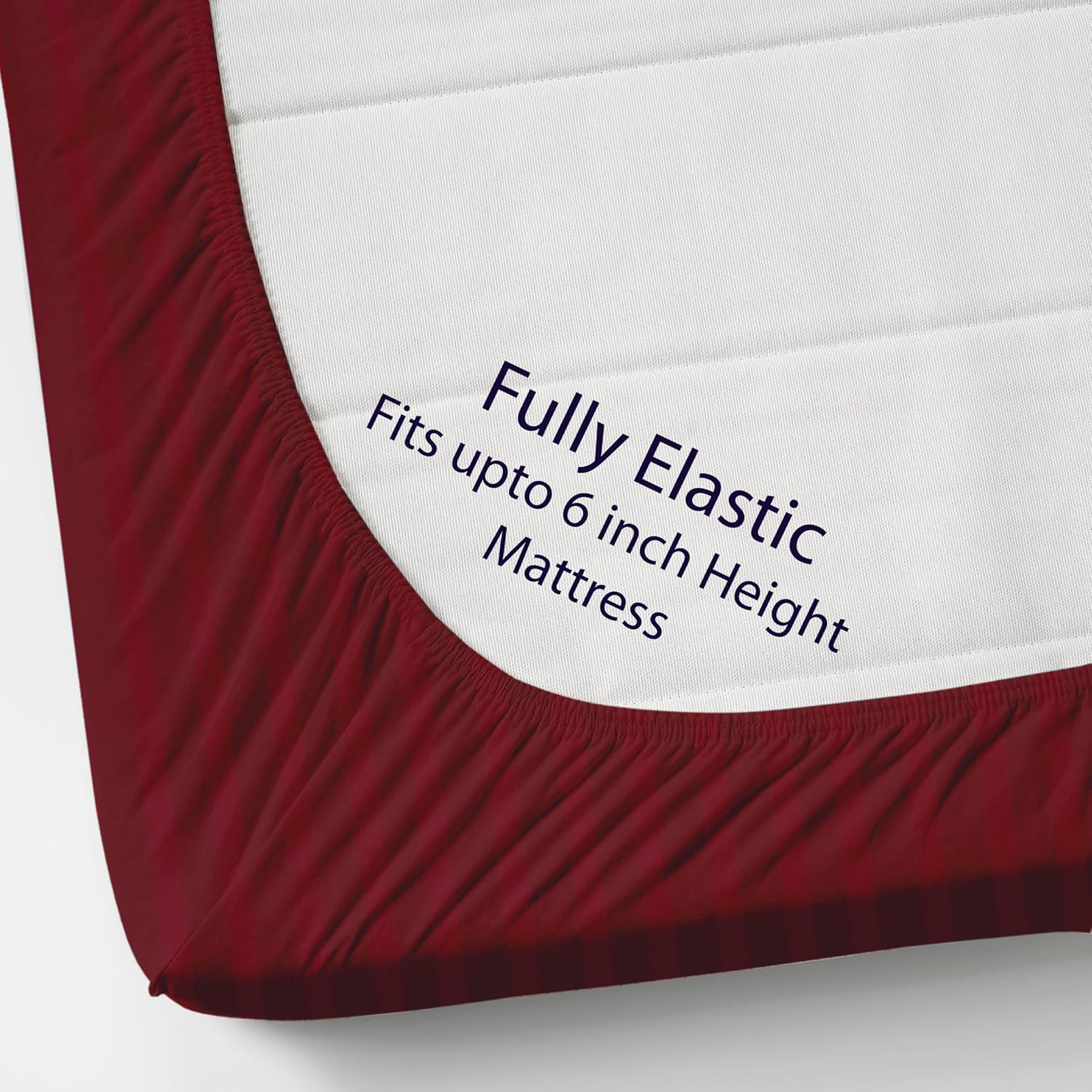 Cotton Elastic Fitted King Size Double Bed Bedsheet With 2 Pillow Covers - 72x78x6 Inches, Maroon | Durable Bedsheets For Everyday Comfort