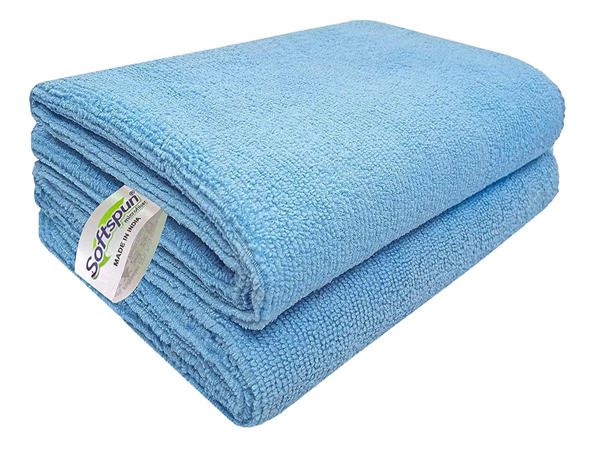 Softspun Microfiber Cleaning Cloths Towel Set 300 Gsm | Highly Absorbent Lint And Streak Free Multi-Purpose Wash Cloth For Kitchen, Car, Stainless (2 Pcs)- Sky Blue