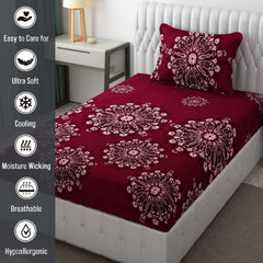 Microfiber Single Bedsheet Set With 1 Pillow Covers (60 X 90 Inches) Wine | Durable & Long-Lasting | 144 Thread Count | Wrinkle Free