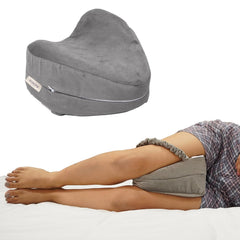 Memory Foam Knee Pillow For Sleeping, Leg Pillow For Pregnancy - Grey | For Back Pain, Side Sleepers, Sciatica & Knee Pain Relief | Knock Knee Pillow For Leg Support, Zipper Velvet Cover