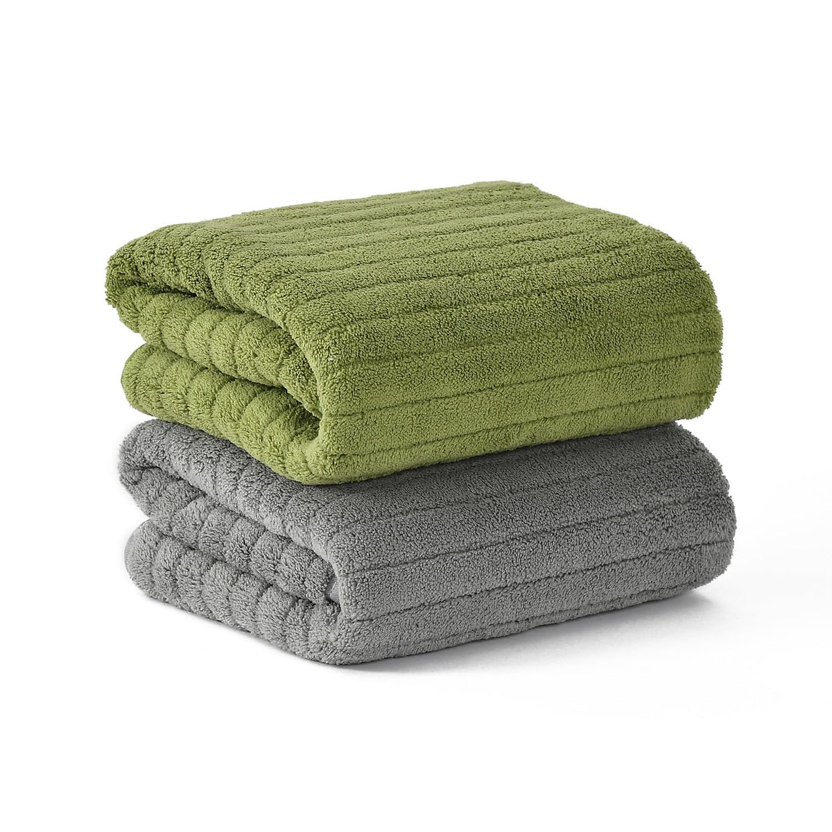 Urbanleaf Microfiber Large Bath Towel 644 Gsm | Quick Dry Super Absorbent Bath Towel For Men & Women | (Green & Grey Stripe)