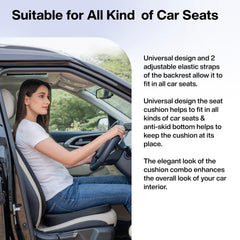 Memory Foam Car Back & Seat Cushion Combo Pack, For All Cars, Black | For Comfortable Driving & Daily Commute - Useful For Back Pain, Tailbone & Sciatica Pain Relief, Adjustable - Pack Of 1