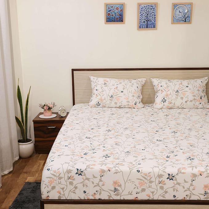 Polyester Single Bedsheet For Single Solid Bed Sheet With 2 Pillow Cover - 68 X 90 Inch, White | 186 Thread Count Breathable & Comfortable Fabric Bedsheet