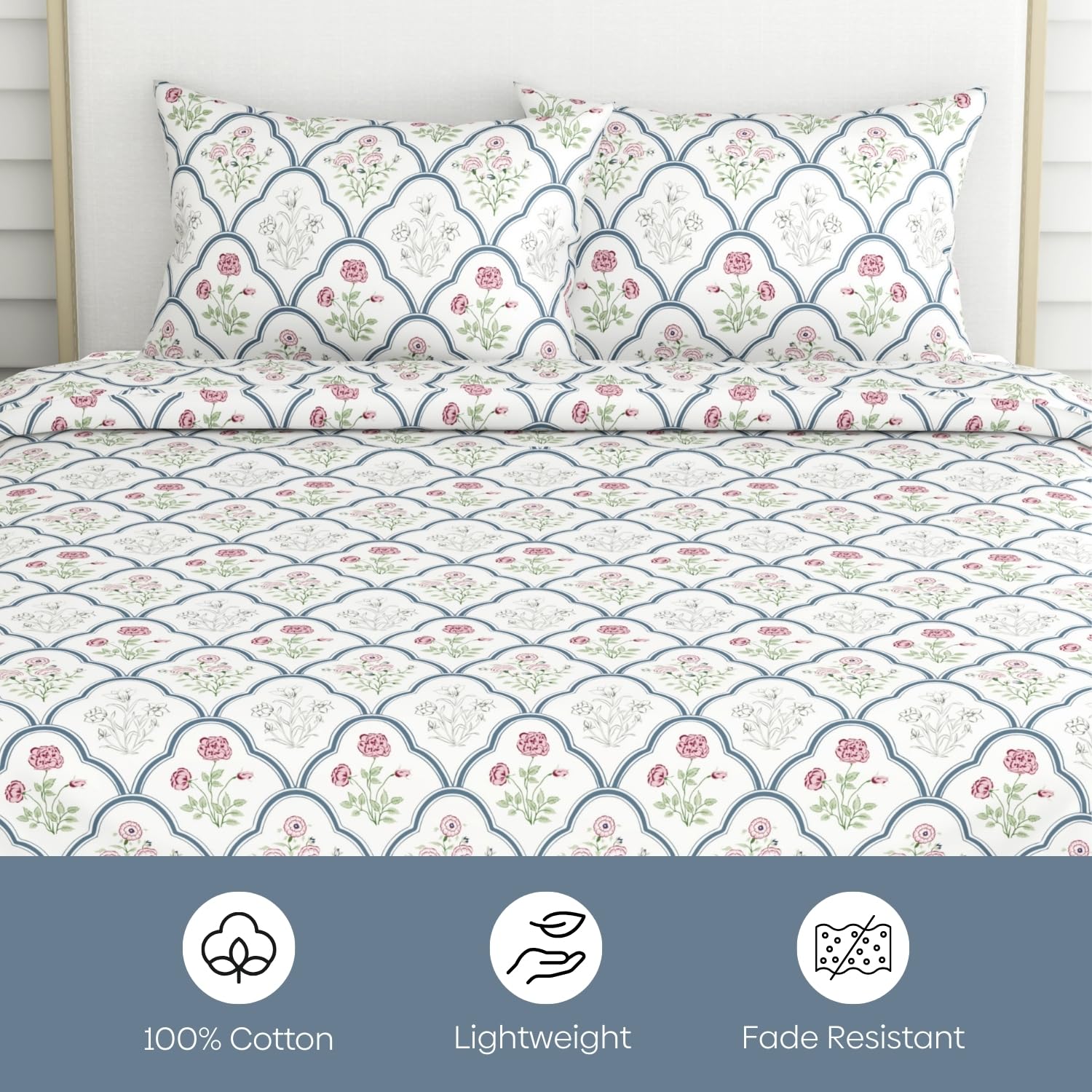 King Size Bedsheet With 2 Pillow Covers - 108 X 108 Inches, White & Green | Breathable Softness & Durability | Shrink?Resistant & Fade?Resistant