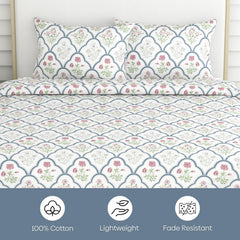 King Size Bedsheet With 2 Pillow Covers - 108 X 108 Inches, White & Green | Breathable Softness & Durability | Shrink?Resistant & Fade?Resistant
