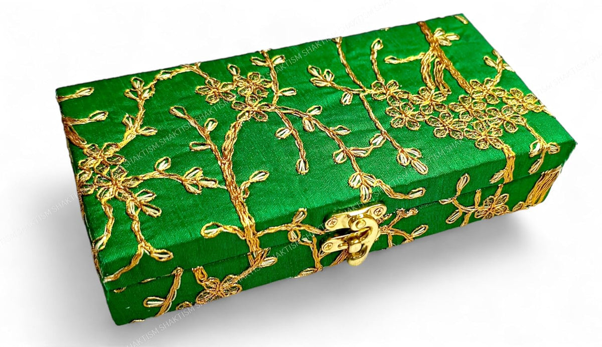 Decorative & Attractive Box Cash Box, Shagun Box, Jewellery Box, Money Box Envelop Wedding, Gift Box, Bangel Box With Embroidery Design Pack Of 1, Colour - Green
