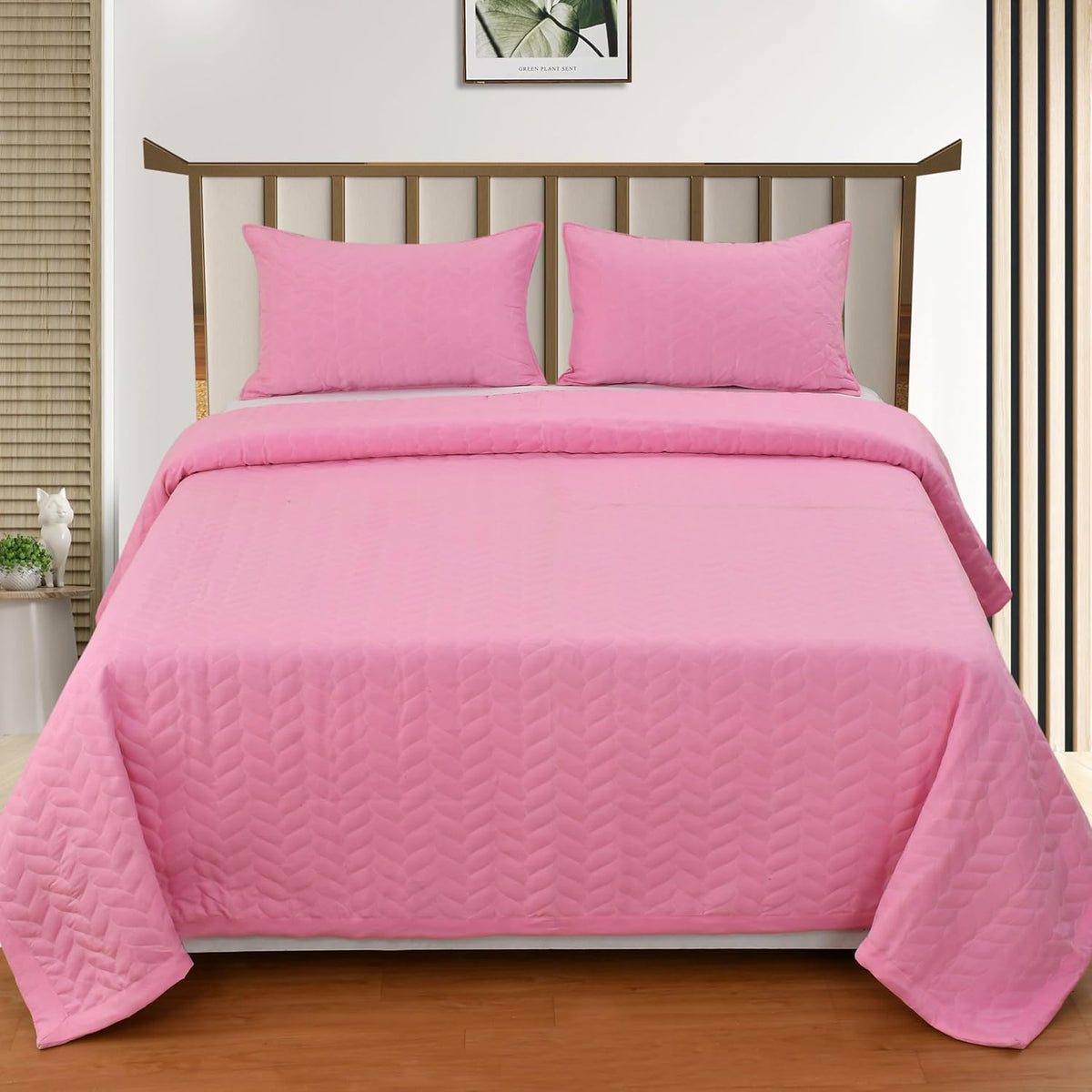 Quilted Double Bedsheet For King Size With 2 Pillow Covers | 90 X 100 Inches, Pink - Super Soft Bedding Set | Suitable For All Seasons