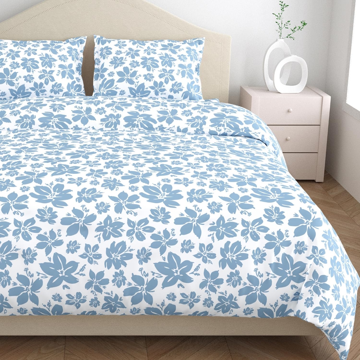 Bedsheet King Size 100% Pure Cotton Floral Sheet With 2 Pillow Covers | 108 X 108 Inches, Sky Blue & White | Perfect For Gifting On Weddings, Housewarmings, Or Anniversaries