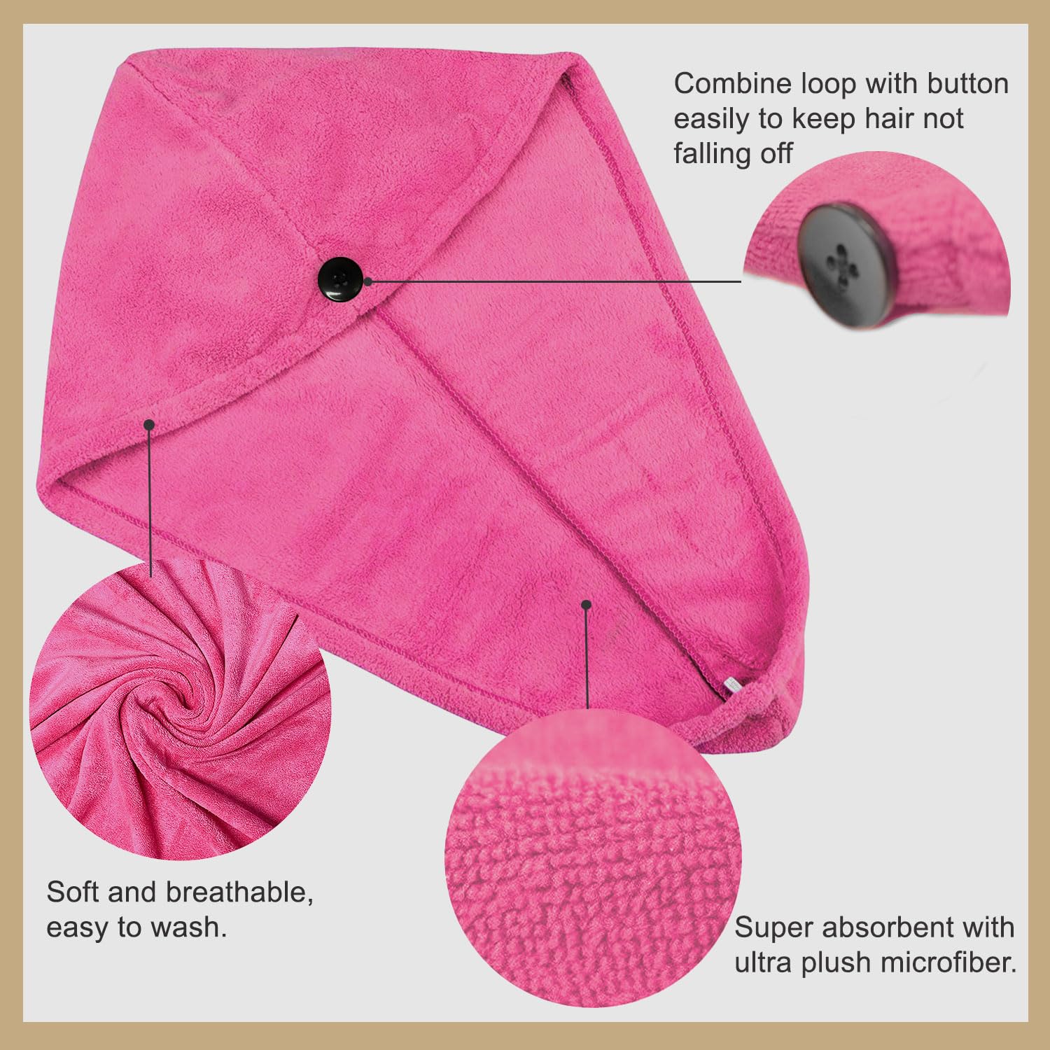 Sassoon Venir Microfiber Hair Wrap Towel 450 Gsm | For Women With Smooth Texture Super Absorbent Quick Dry Hair Turban (Coral Pink)