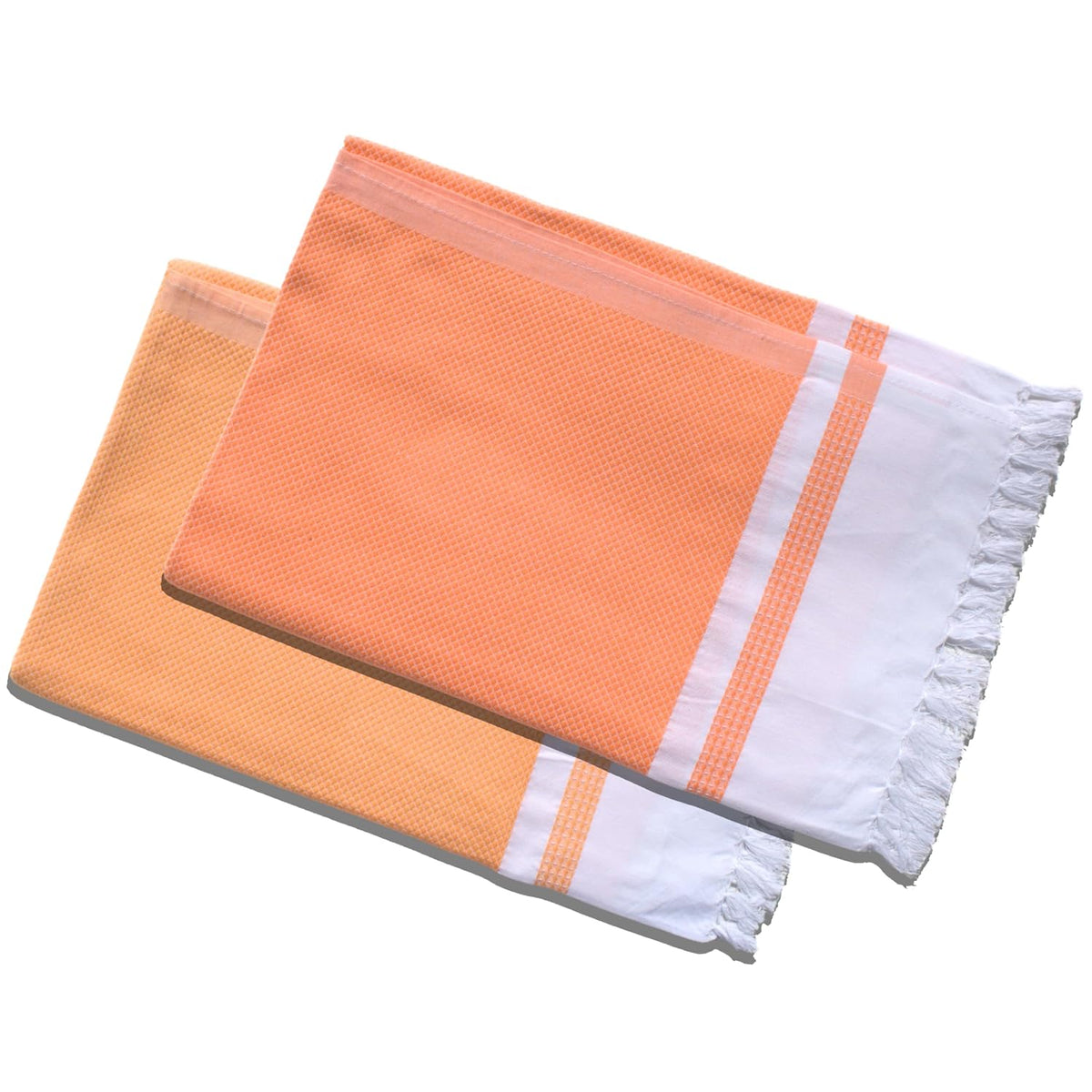 Pure Cotton Turkish Bath Towel 700 Gsm | Extra Soft Plush Light Weight Quick Dry Travel Thin Towels (Golden & Orange) - Pack Of 2