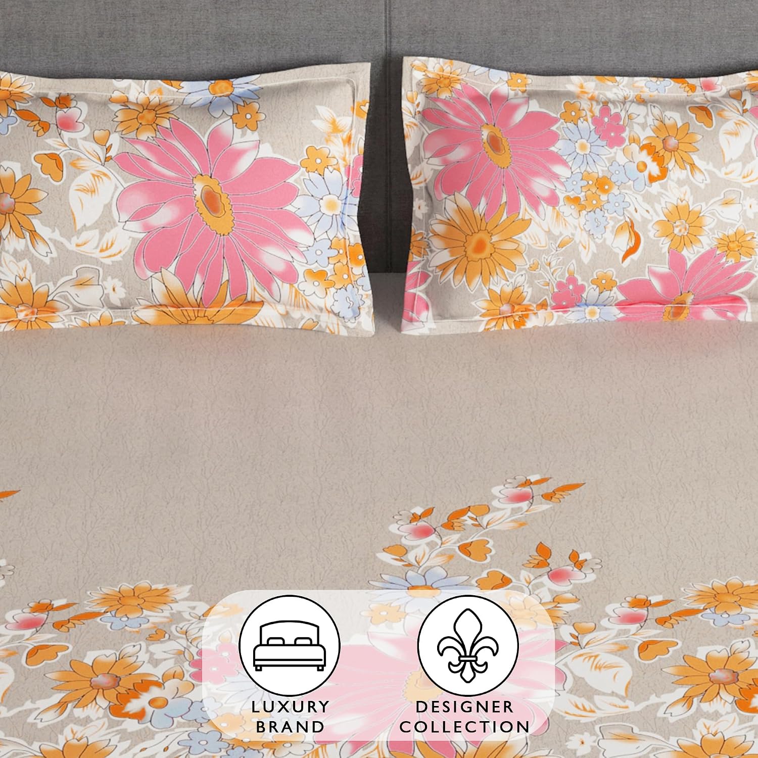 Perfect Double Bedsheet With 2 Pillow Covers - 88 X 100 Inches, Beige & Pink | Breathable & Skin-Friendly Bedsheet | 160 Thread Count