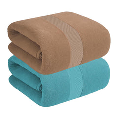 House Of Terry 100% Cotton Bath Towel 900 Gsm | Quick Dry, Soft & Absorbent, Fade-Resistant, Skin-Friendly For Men & Women Towel (Brick & Sky Blue) - Pack Of 2